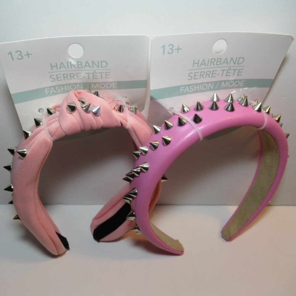 2 Pink Studded Spiked Headband Pleather & Knotted Punk Alt Goth Kawaii Emo New